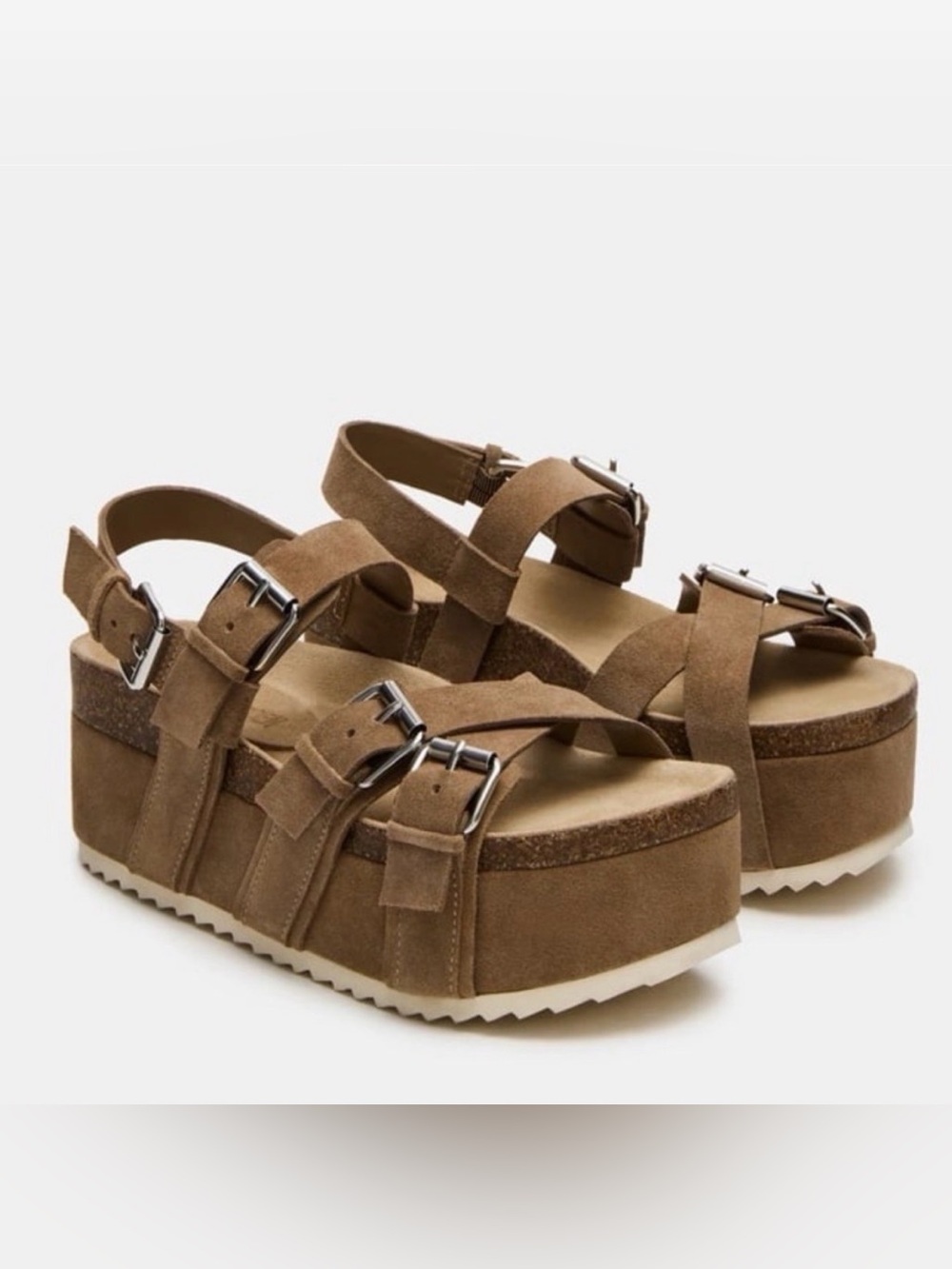 Steve Madden Kiwi Taupe
Suede Strappy Women's Tan
Platform Chunky Sandals SZ 9